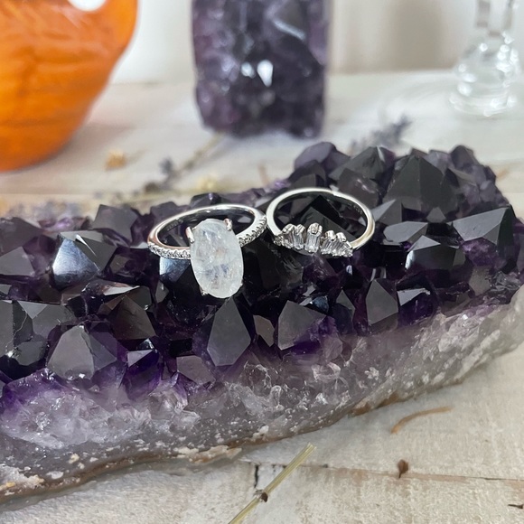 925 SS Raw Moonstone Stacking Ring Set - Picture 3 of 16